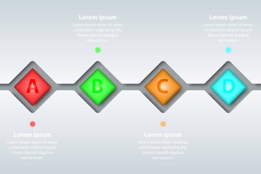 Zaman Çizelgesi'nde renkli 3d fliped karenin dört konular beyaz Şablon Web sitesi tanıtımı kapak poster vektör tasarım Infographic illüstrasyon kavramı için beyaz çizgilerini bölmek