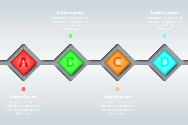 Vier Themen von bunten 3d umgedreht Quadrat in Timeline schnitzen weiße Vorlage auf weißem Gitter für Website-Präsentation Cover Poster Vektor Design Infografik Illustration Konzept — Stockvektor