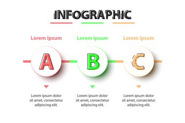 Web sitesi tanıtım kapak poster vektör tasarım Infographic illüstrasyon kavramı için sırada üç konu renkli 3d kağıt daire