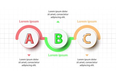Üç konu renkli web sitesi tanıtımı kapak poster vektör tasarım Infographic illüstrasyon kavramı için zaman çizelgesinde 3d kağıt daire