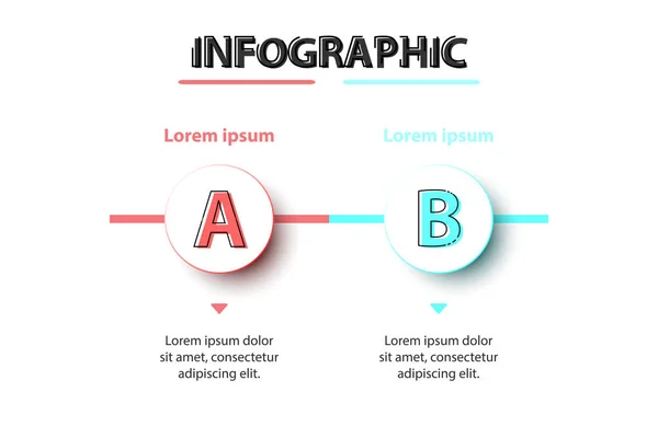 Dois tópicos de colorido círculo de papel 3d em sequência para apresentação website capa cartaz vetor design infográfico ilustração conceito — Vetor de Stock