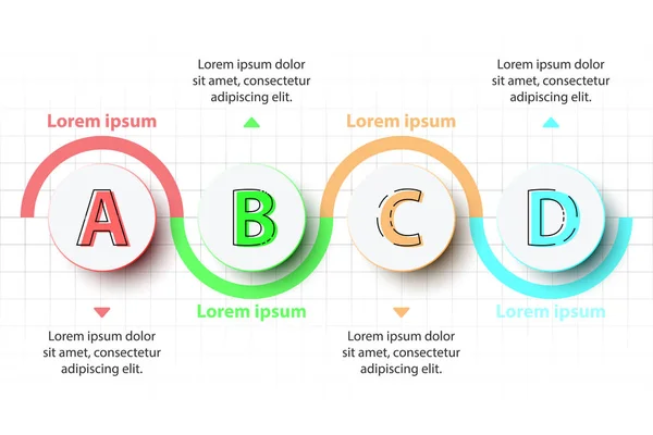 Vier Themen bunte 3d Papier Kreis auf der Zeitachse für Website-Präsentation Cover Poster Vektor Design Infografik Illustration Konzept — Stockvektor
