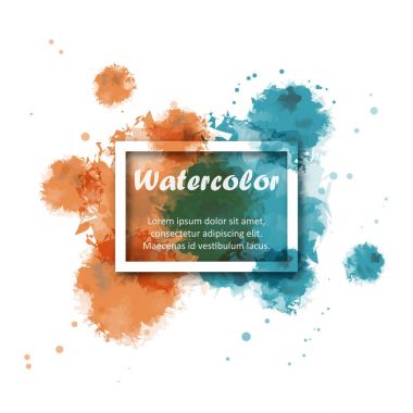 İki ton suluboya arka plan beyaz kare kenarlık için Illustrator grafik vektör tasarımı ile turuncu ve yeşil rengini soyut