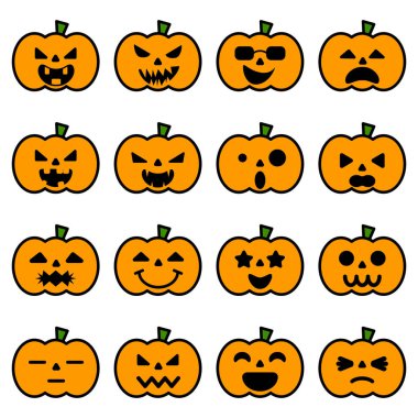 Turuncu Halloween balkabağı kutsal kişilerin resmi içinde çeşitli duygu Illustrator vektör tasarım konsepti için