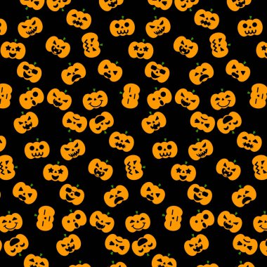 Turuncu Halloween kabak simge şeklinde çeşitli duygu Illustrator vektör tasarım konsepti için siyah arka plan üzerine