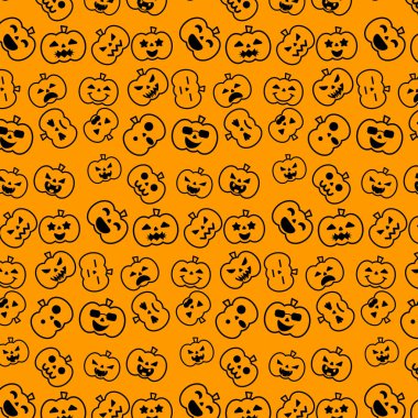 Cadılar Bayramı Balkabağı simgesi desen çeşitli duygu Illustrator vektör tasarım konsepti için turuncu arka plan üzerinde basit çizgi