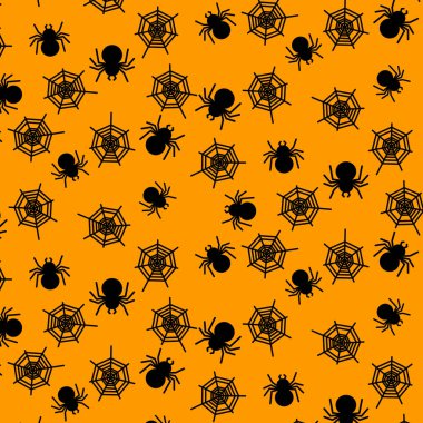 Örümcek ve web simgesi desenine Illustrator vektör tasarım konsepti için turuncu arka plan