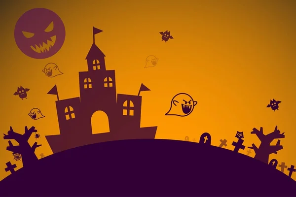 Fond de thème Halloween avec chauve-souris fantôme de la maison hantée et la pleine lune pour illustrateur concept de conception graphique — Image vectorielle