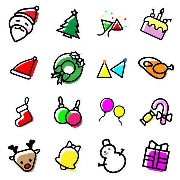 Coleção conjunto de ícones coloridos de Natal sobre fundo branco para design gráfico ilustrador — Vetor de Stock