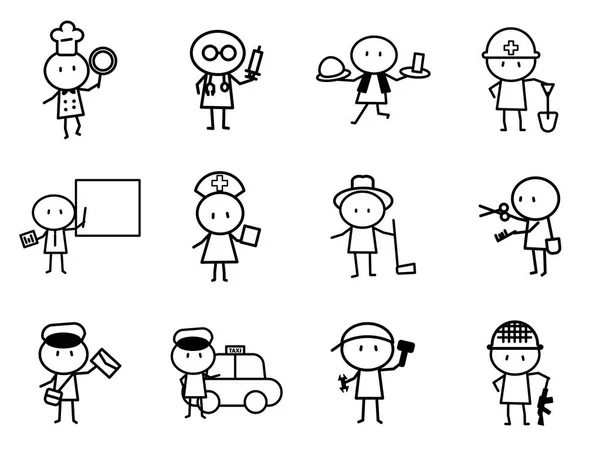 Conjunto de personajes de línea simple de dibujos animados en carreras de variedad con concepto de idea para el diseño gráfico vectorial — Vector de stock