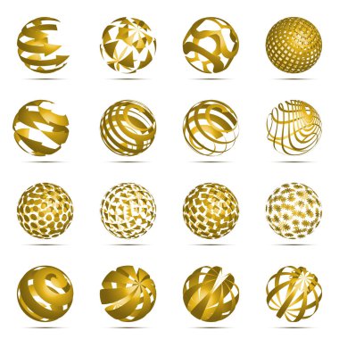 3d küre daire logo simge vektör grafik tasarım konsepti için ayarla soyut