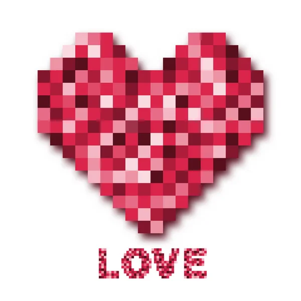 Abstrakta Digital Pixel Mosaik Rosa Hjärta Vit Bakgrund För Valentine — Stock vektor