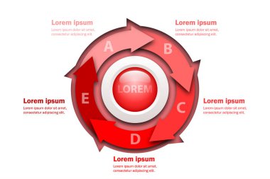 Daire Merkezi Web sitesi tanıtımı kapak poster vektör tasarım Infographic illüstrasyon kavramı içinde beş konu kağıt grafikte kırmızı ok stili ile kesme mermer