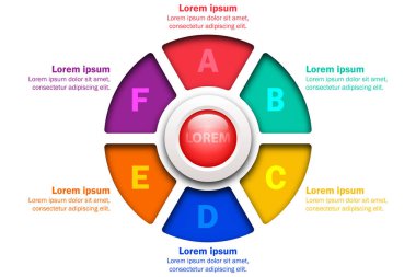 Web sitesi tanıtım kapak poster vektör tasarım Infographic illüstrasyon kavramı merkezi daire altı konular kağıt renkli grafik stili ile kesme mermer