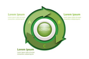 Üç başlık stili ile mermer daire Merkezi Web sitesi tanıtımı kapak poster vektör tasarım Infographic illüstrasyon kavramı içinde kesilmiş kağıt grafikte ok yeşil