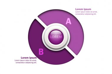 Poster vektör tasarım Infographic illüstrasyon kavramı iki konuları mor kağıt grafikte tarzı Web sitesi tanıtımı için merkezi mermer daire ile kesilmiş kapsar