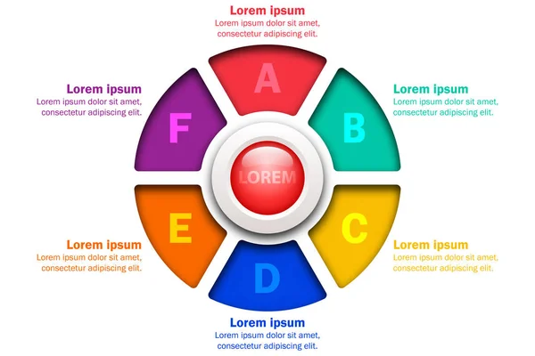 Six Sujets Graphique Coloré Dans Style Coupe Papier Avec Cercle — Image vectorielle