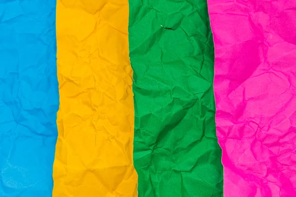 Čtyři barevné textury modrá žlutá zelená a růžová zmačkaný papír na pozadí konceptu myšlenka — Stock fotografie