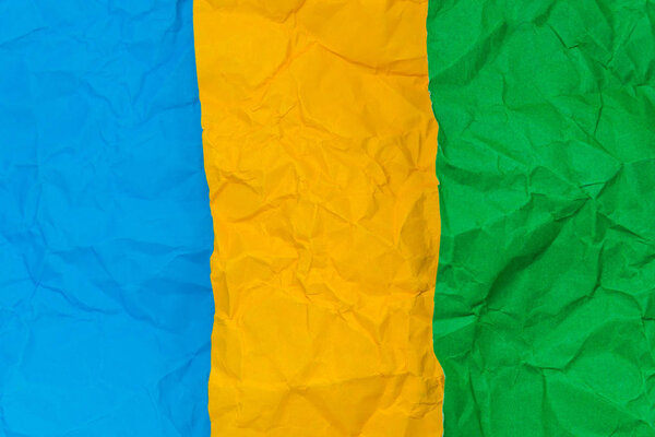 Три цвета текстуры Blue Yellow и Green Crumpled paper for Background concept idea
