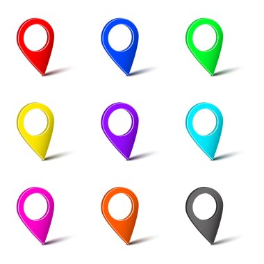 Renkli 3d set harita işaretçi işaretçi simgesi rota harita vektör fikir grafik tasarım konsepti için