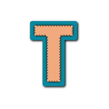 İşlemeli yama alfabesinde T karakteri çalışmak için vektör fikir grafik tasarım konsepti
