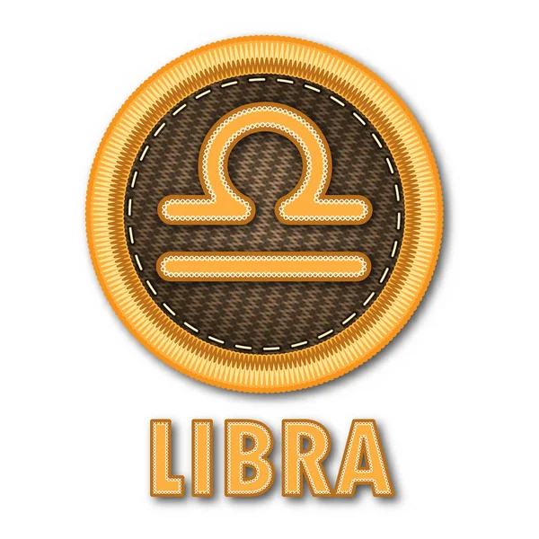 Embroidered Patch Work Libra Zodiac Sign Symbol Icon Vector Graphic — Stock Vector