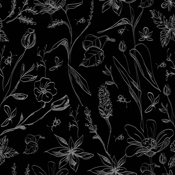 Motif floral noir et blanc sans couture Vecteurs De Stock Libres De Droits