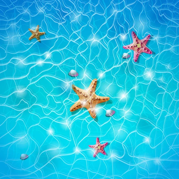 Fondo de agua del océano con estrellas de mar — Vector de stock