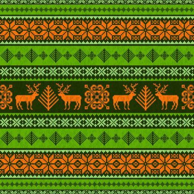 Geyik ve Noel ağaçları ile knited kazak modeli