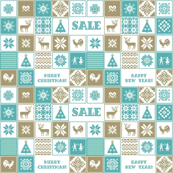 Kerstmis en Nieuwjaar patchwork patroon — Stockvector