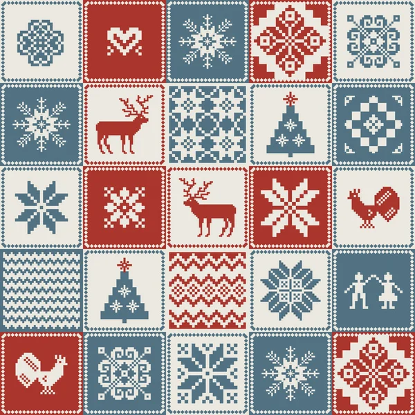 Weihnachtsmuster im Patchwork-Stil — Stockvektor