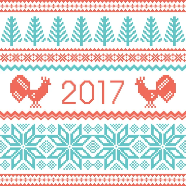 2017 red rooster new year background — Stock Vector