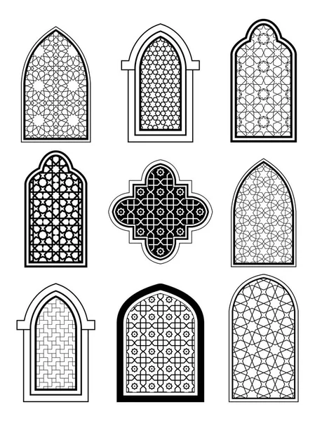Arquitectura tradicional árabe o islámica, conjunto de ventanas — Archivo Imágenes Vectoriales