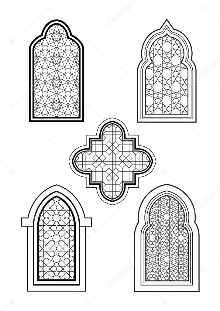Arabic or Islamic traditional architecture, set of windows