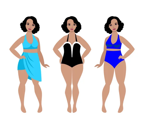 Modelos de roupa de banho para mulheres plus size — Vetor de Stock