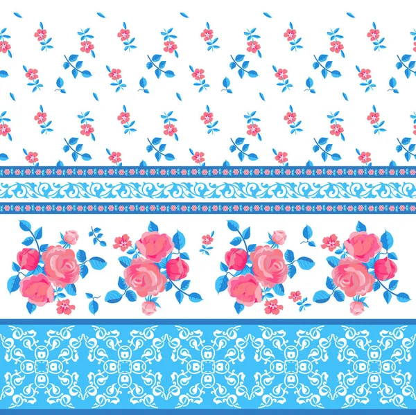 Διακοσμητικό μοτίβο με ρίγες με λουλούδια — Διανυσματικό Αρχείο