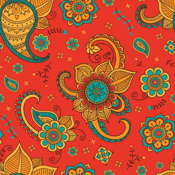 エスニック風のカラフルな花柄 — ストックベクタ