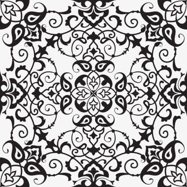Süslü çiçek arkaplanı, siyah beyaz desenli.