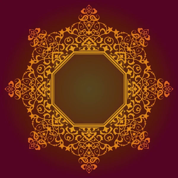 Arabesque Pattern Ornate Floral Frame Gold Red — Stock Vector