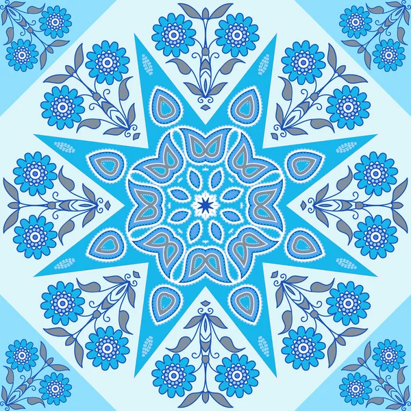 Mosaïque Étoile Bleue Motif Sans Couture Fond Floral Indienne Style — Image vectorielle