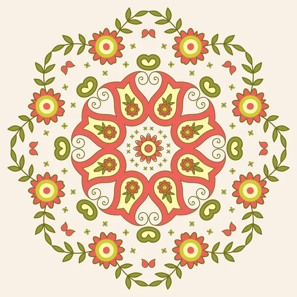 Flowers Mandala Floral Background Folk Style — Stock Vector