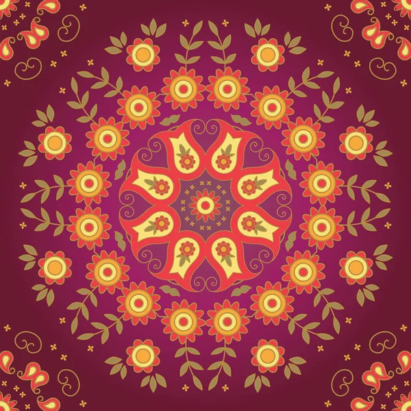 花曼荼羅 花のシームレスなパターン インドの背景 — ストックベクタ