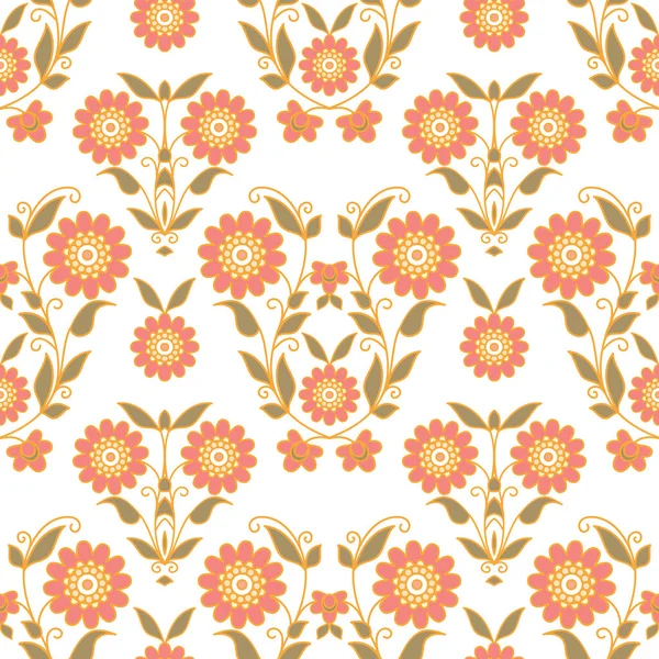 Pink Flowers Floral Seamless Pattern Folk Style Background — Stock Vector