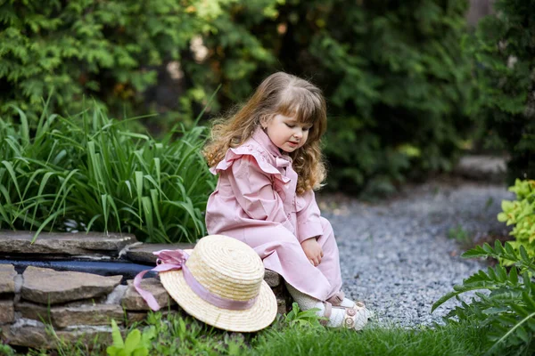 Little Girl Wearing Retro Dress Summer Park — Stock Photo, Image