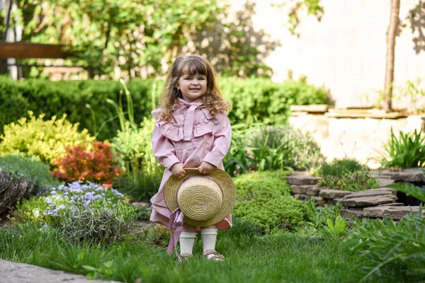 Little Girl Wearing Retro Dress Summer Park — Stock Photo, Image