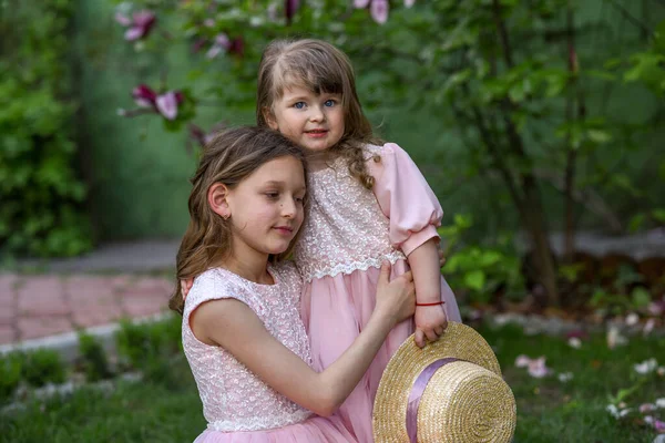 Zusters Hebben Plezier Het Park Gelukkige Zusters — Stockfoto