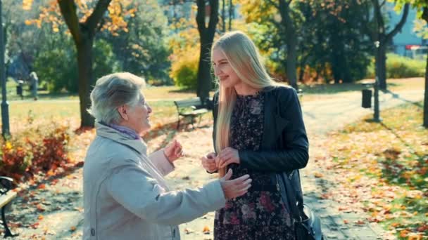 祖母と孫娘が公園で抱き合っている — ストック動画