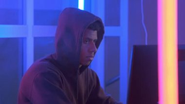 Close-up of multinational hacker penetrating network system