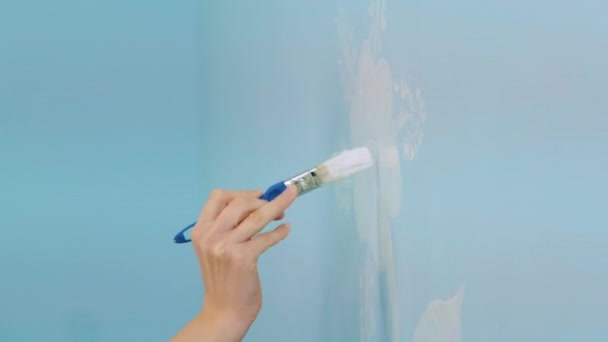 Mano de una mujer que dibuja una flor en la pared — Vídeo de stock