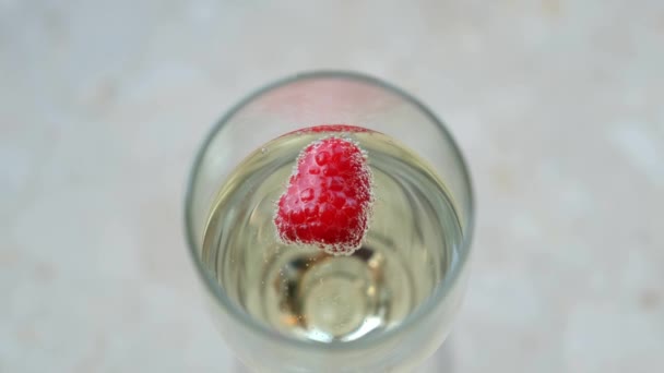 Champagne With Frozen Raspberry — Stok video